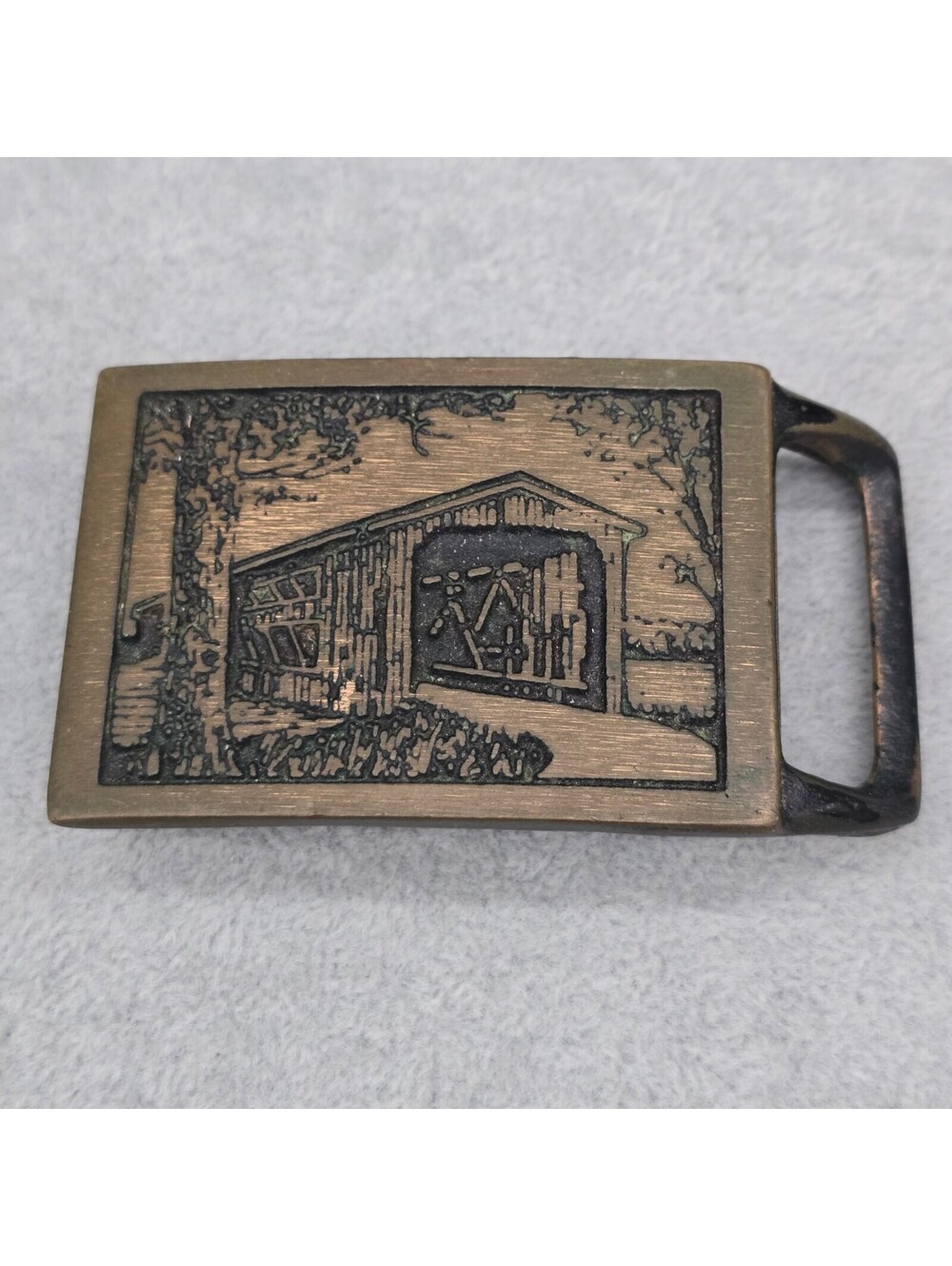 Vintage 1975 Tech Ether Guild "Langley Bridge" Solid Brass Belt Buckle